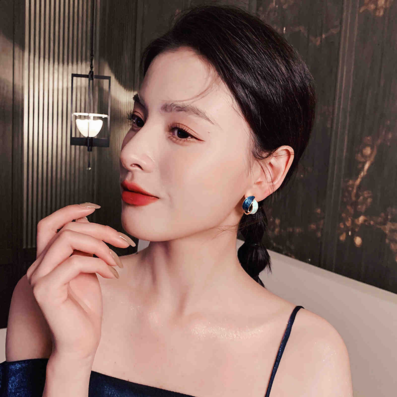 Fine Drip Glaze Stud Earrings Beautiful Blue Green Hoop Earrings