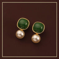 Vintage Style Pearl Drop Earrings Classic Green with 10mm Pearl Earrings Silver Pin