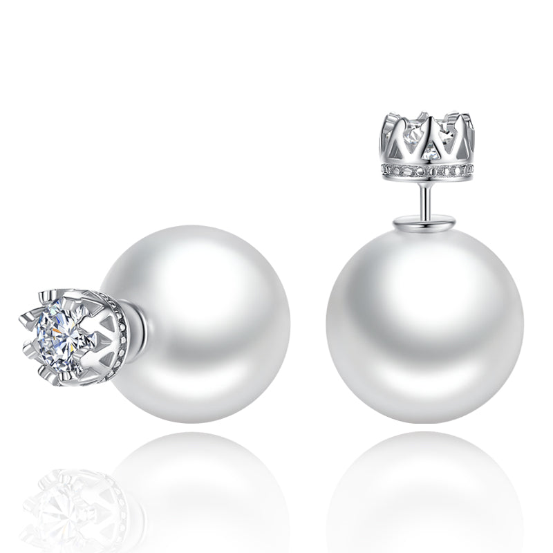 Pendientes de perlas de doble cara Pendientes de perlas de 2 lados y diamantes