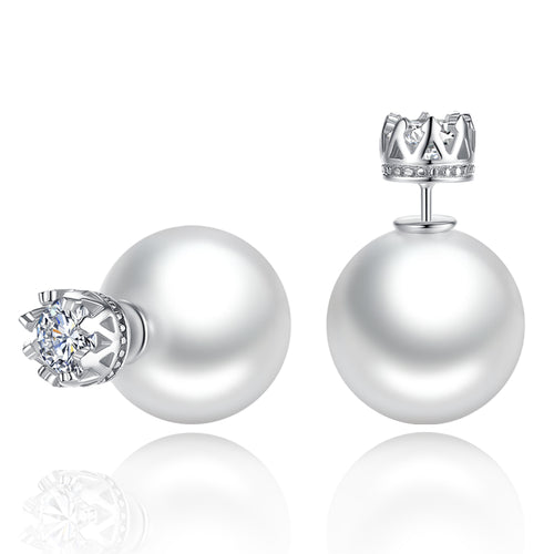 Double Sided Pearl Earrings 2 Side Pearl and Diamond Ear Studs