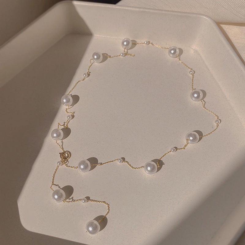 Scattered Pearl Necklace Tin Cup Pearl Necklace with Gold an Silver Plated Chain