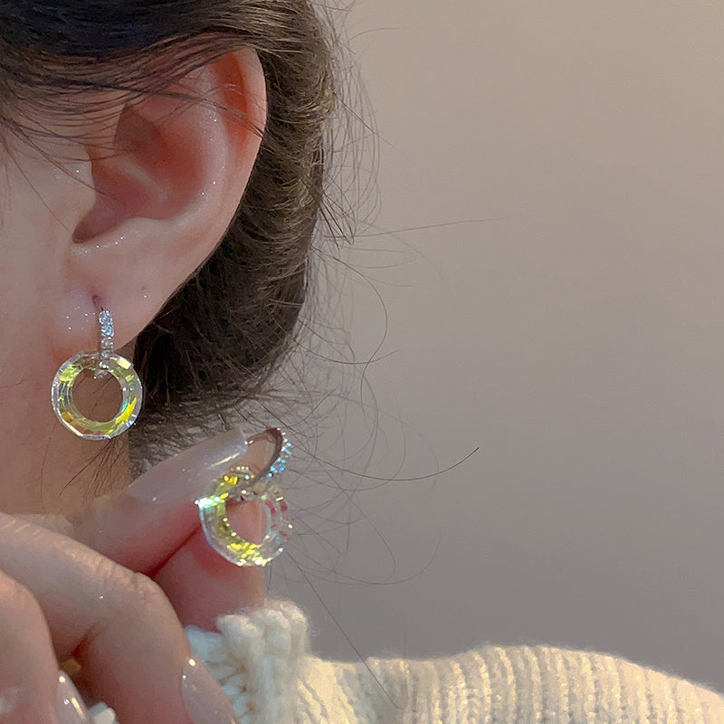 Double Hoop Glitter Earrings Diamond Hoop and Crystal Hoop Earrings with S925 Silver Pin