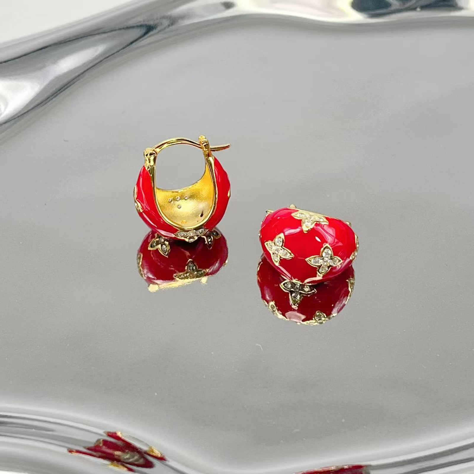 Chunky Hoop Earrings Colorful Enamel with Clover Gold Hoop Earrings with S925 Silver Pin