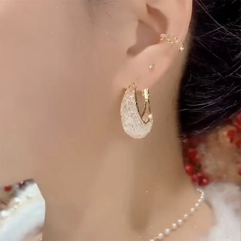 14K Gold Plated Crystal Big Chunky Earrings Hollow Mesh Crystal Hoop Earrings with S925 Silver Pin