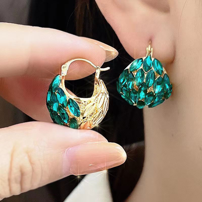 Boucles d'oreilles créoles en cristal vert malachite, grandes et épaisses, avec épingle en argent S925