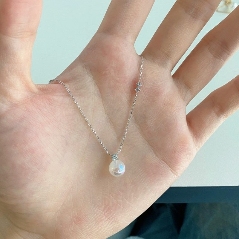 Opal Pearl Pendant Moonstone Diamond Necklace with 14k Gold Plated S925 Sterling Sliver Chain