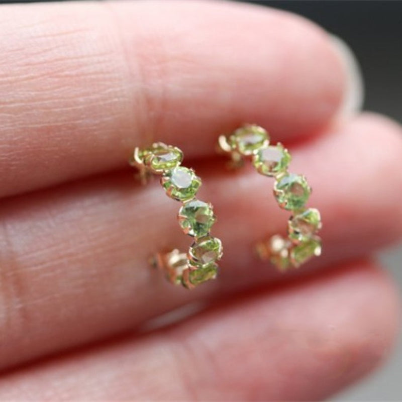 Peridot Green Crystal Earrings | 14K Gold Plated Peridot Hoop Earrings | Emerald Earrings Ear Buckle