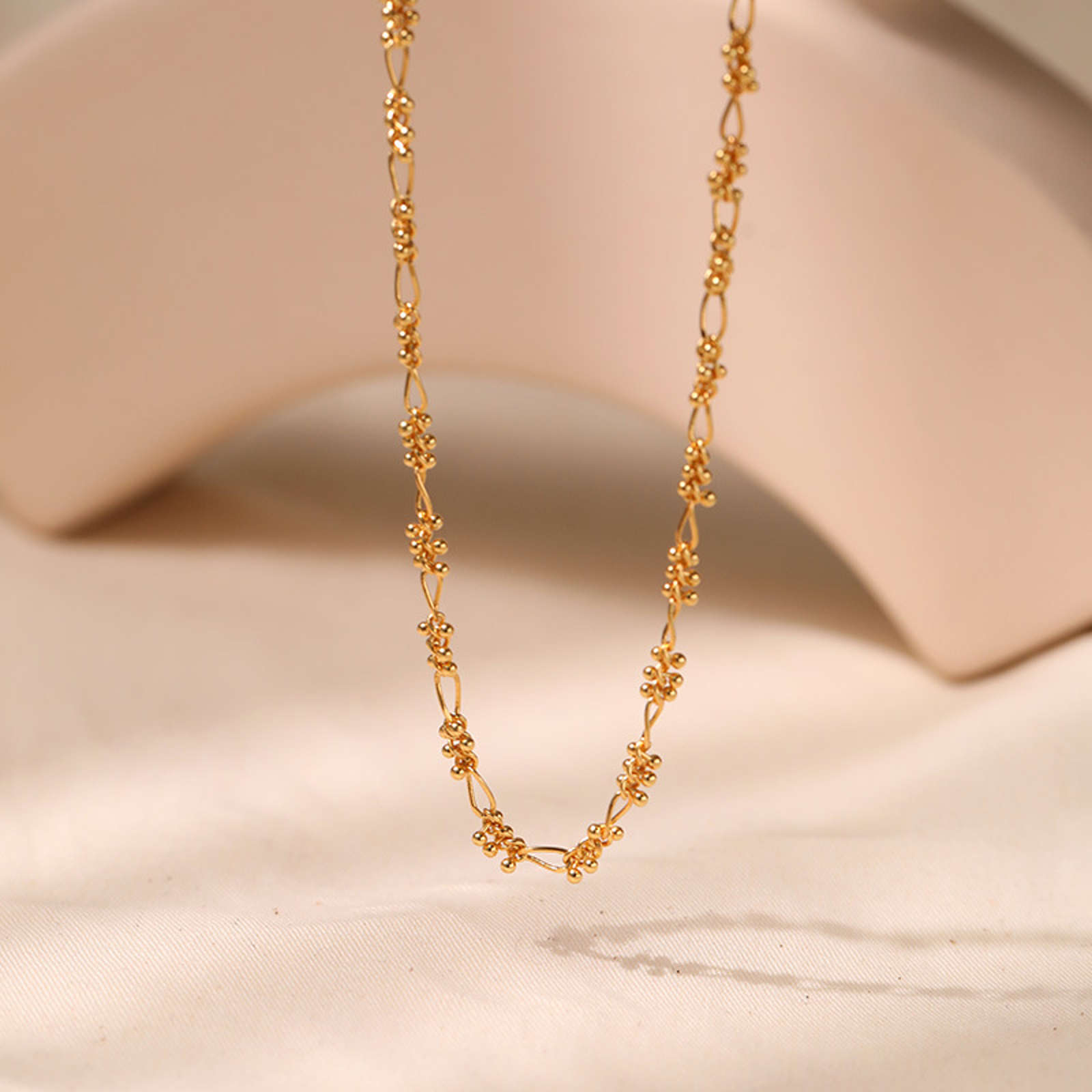 Solid 18K Gold Plated Chain Necklace and Bracelet, Double Strands Necklace 18 Inches Adjustable