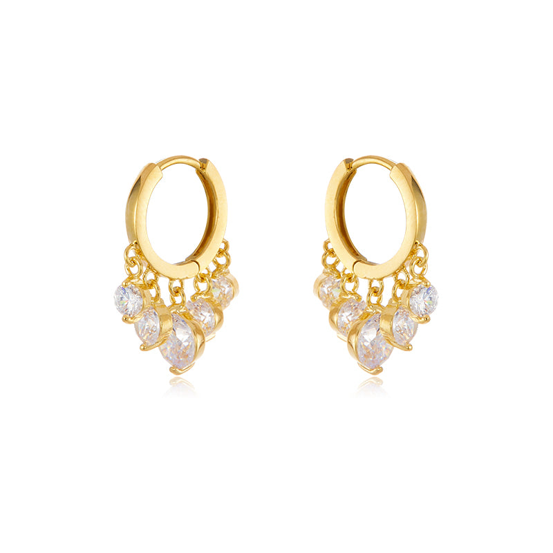 Lily of The Valley Earrings | 3 Moonstone Drop Earrings | Gold Hoop Earrings in Sterling Silver Pin