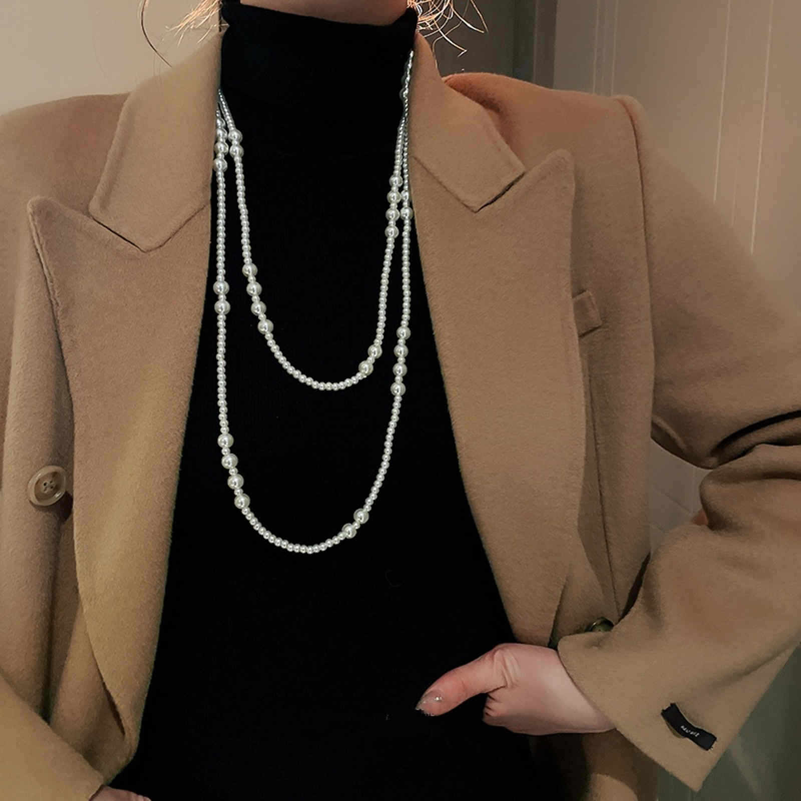 1.6m Long Pearl Sweater Chain 2 Strands Custom Necklace Elegant Dress Chain