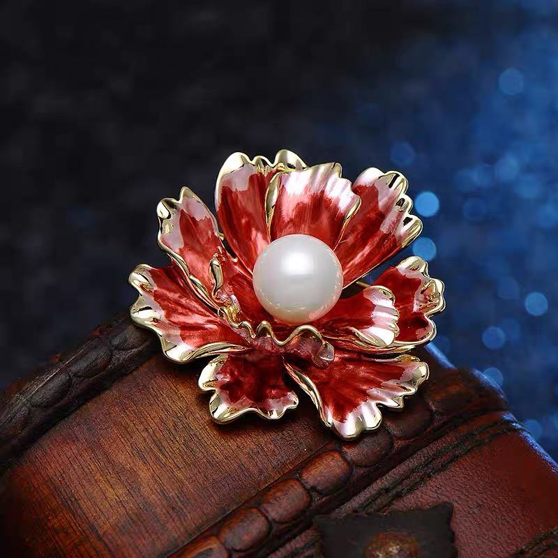 Best Gift Choice Peony Brooch Large Flower Pearl Brooch Pin White Red Purple Available