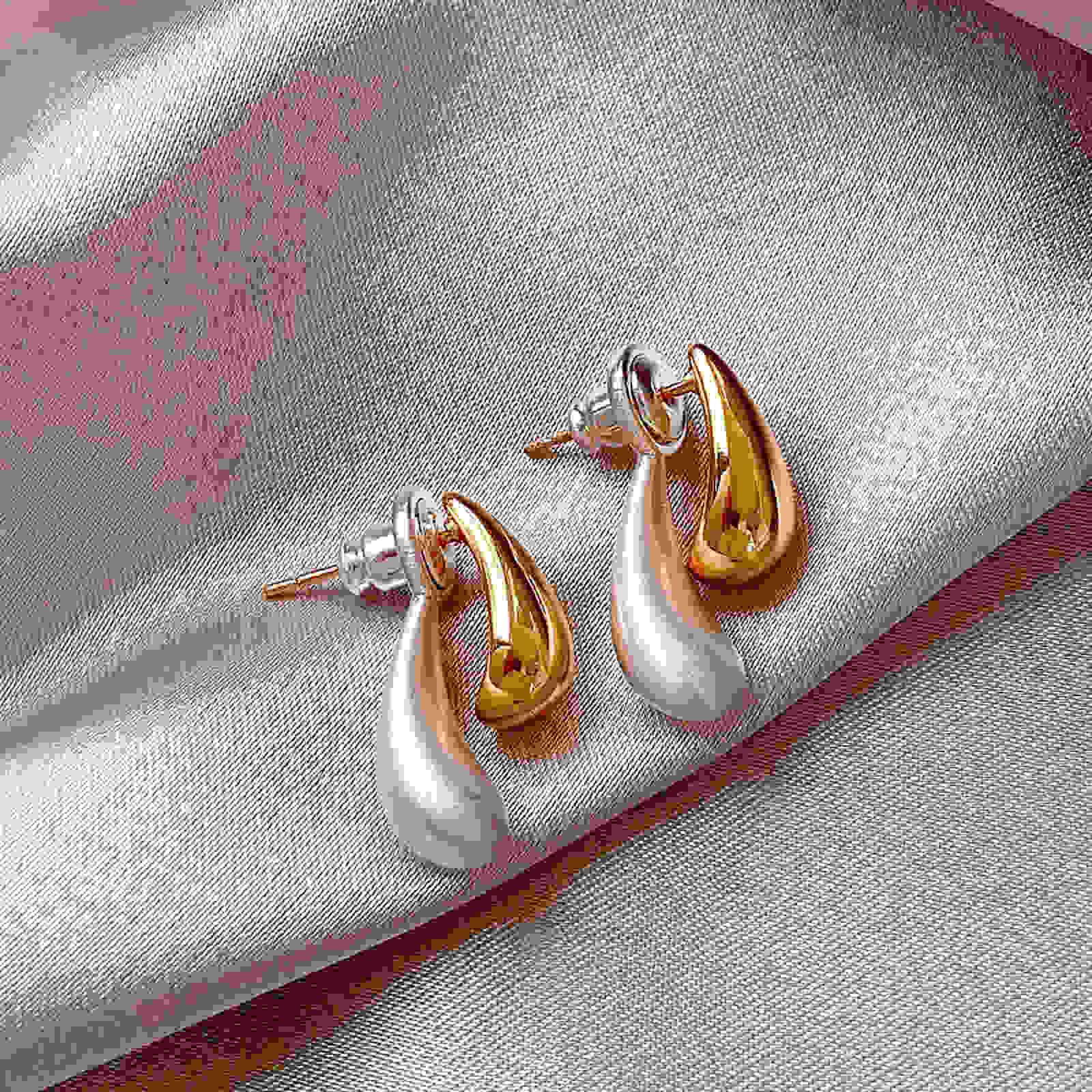 Gold and Silver Earring Jackets Front-Back Teardrop Huggie Earrings with S925 Silver Pin