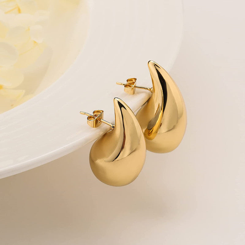 Big Gold and Silver Chunky Hoop Earrings Teardrop Huggie Earrings with S925 Silver Pin