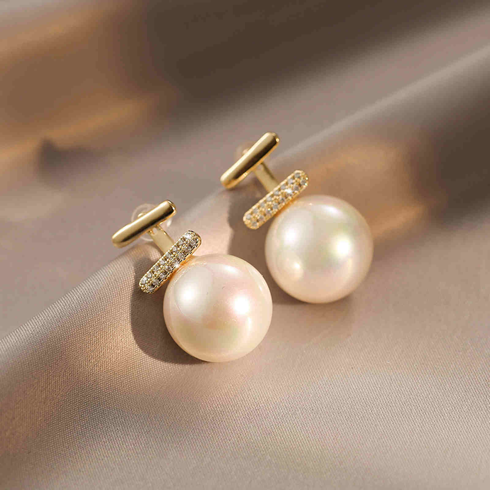 14mm Pearl Earring Jackets Gold Stud with Pearl Drop Earrings 3 Color Available