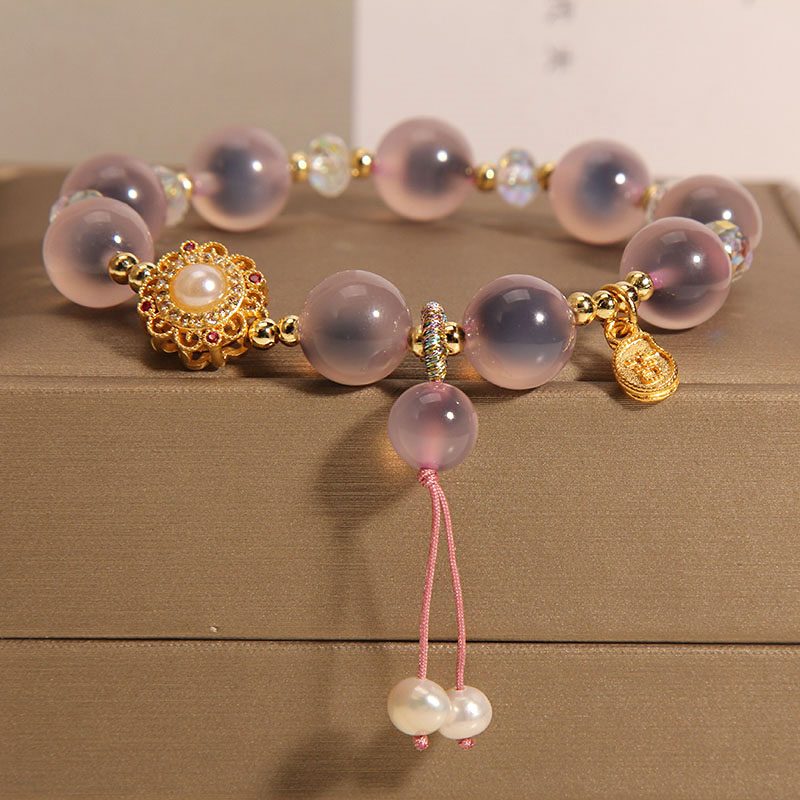 5MM Freshwater Pearls Pendant Bracelet | Natural Crystal Bracelet | 8MM Round Bead Elastic Rope