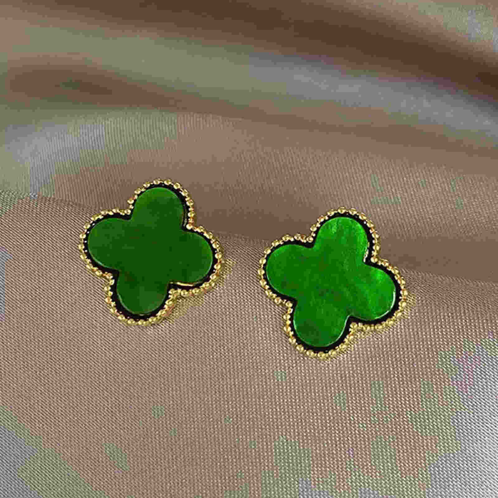 Clover Stud Earrings Lucky Four Leaf Clover Earrings with Sterling Silver Pins