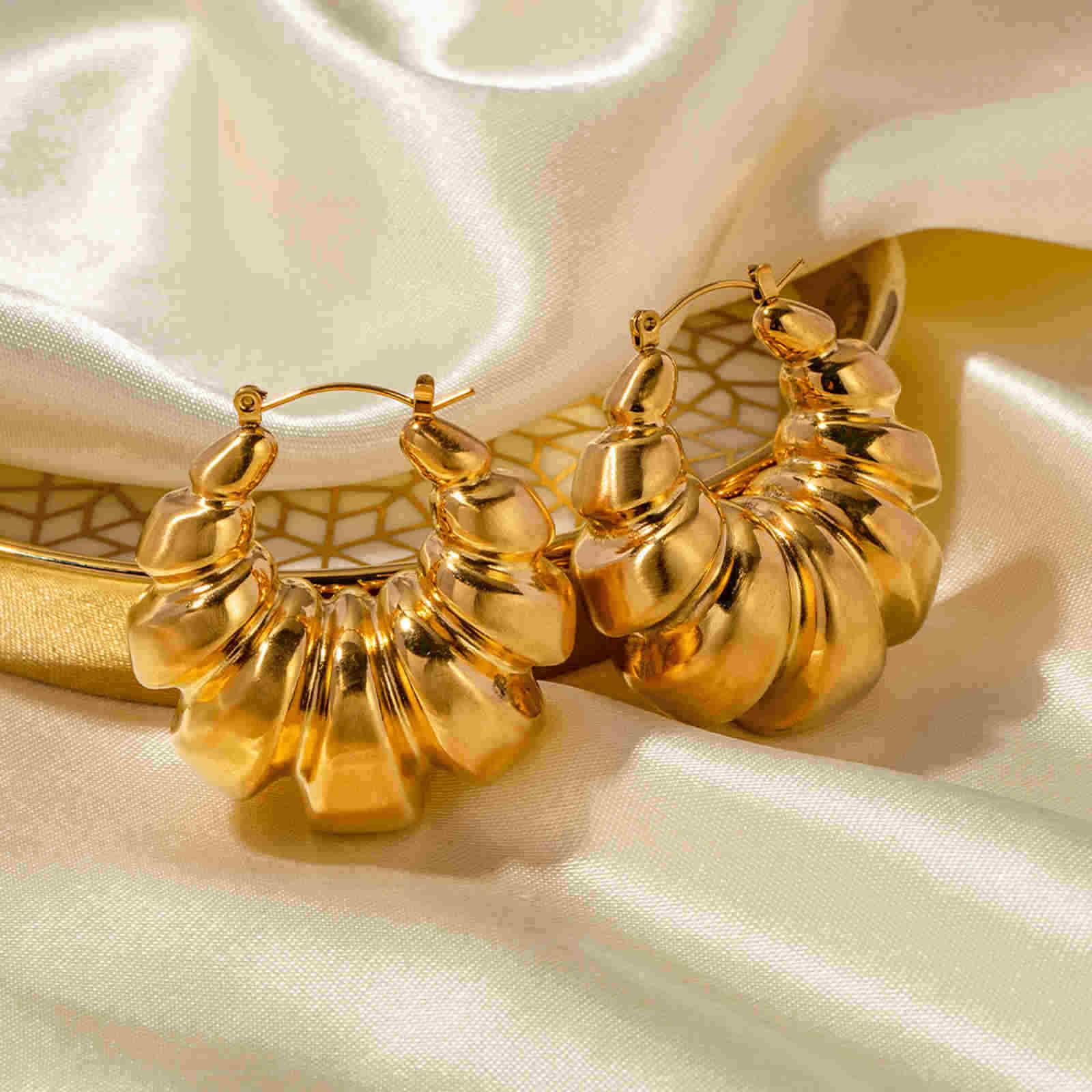 Pendientes de aro gruesos de 40 mm, chapados en oro de 18 quilates, pendientes grandes de oro con pasadores de plata S925