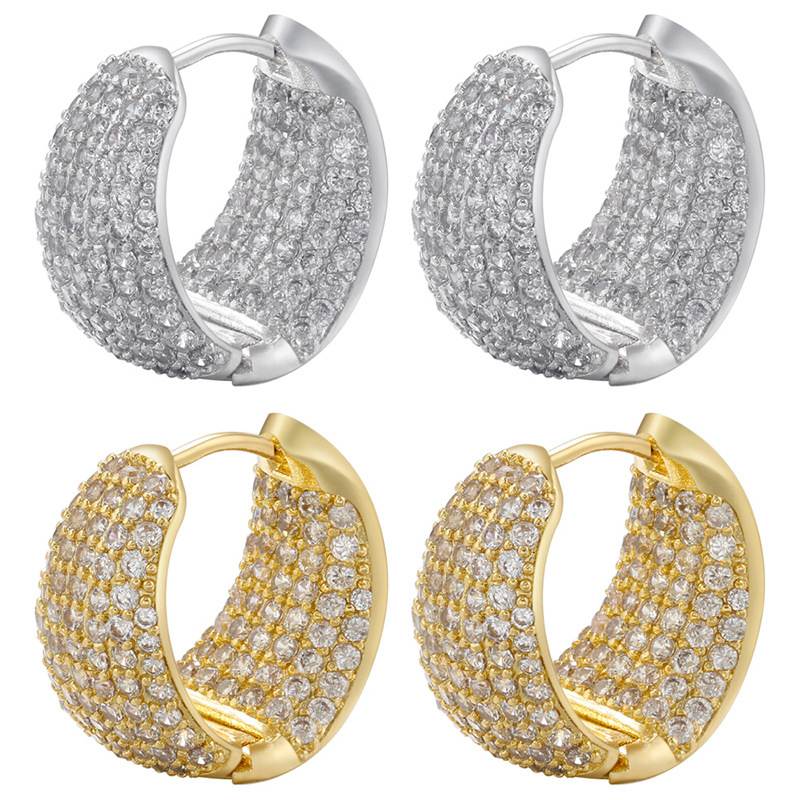 Pendientes de aro gruesos grandes de 18 mm Pendientes de aro de diamantes Huggie en oro y plata