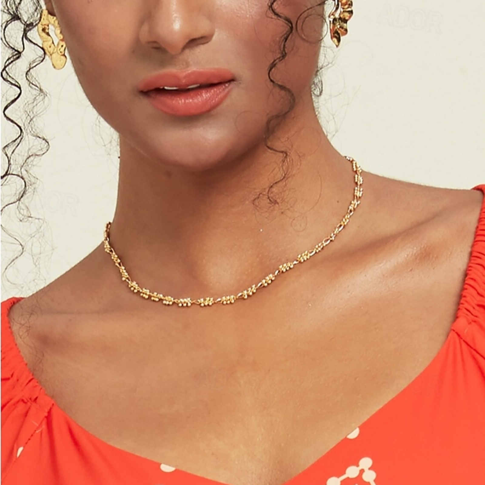 Solid 18K Gold Plated Chain Necklace and Bracelet, Double Strands Necklace 18 Inches Adjustable