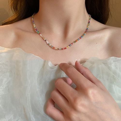 Colorful Stone Choker Necklace with S925 Silver Settings