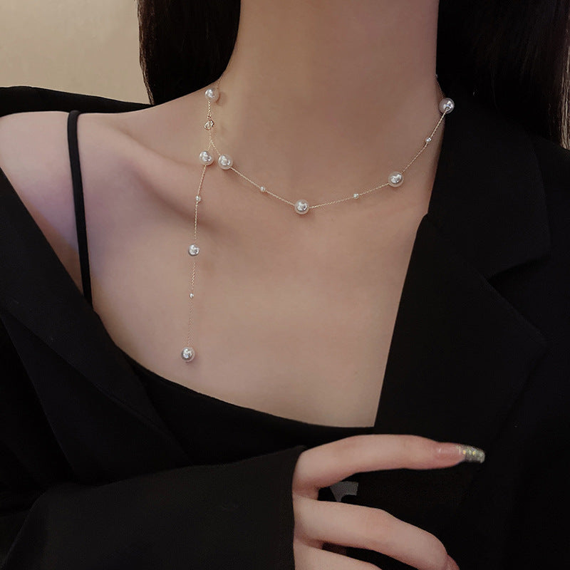 Scattered Pearl Necklace Tin Cup Pearl Necklace with Gold an Silver Plated Chain