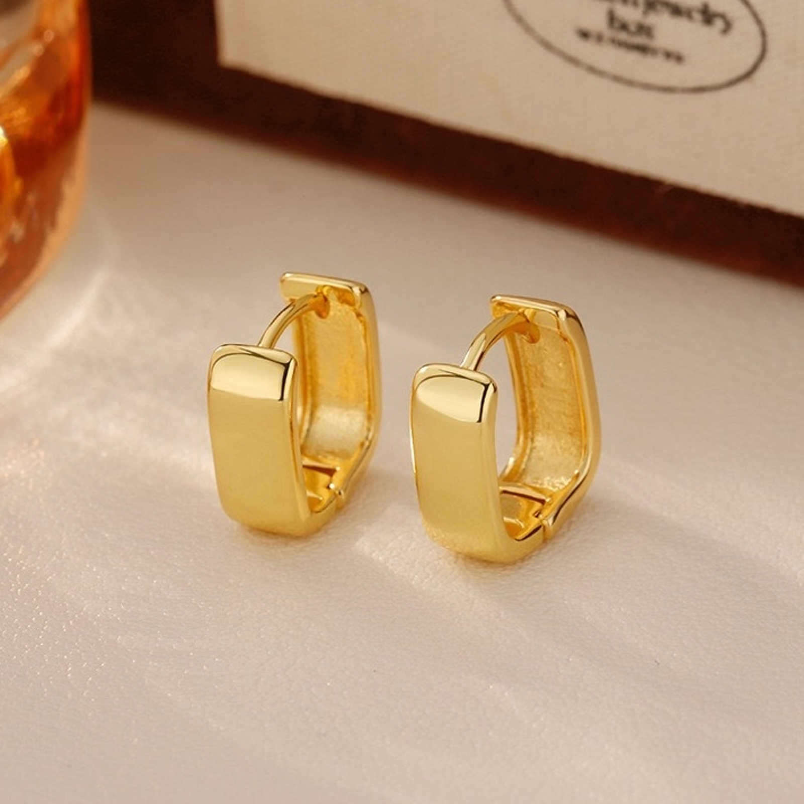 Gold and Silver Hoop Earrings Small Square Huggie Hoops 14K Gold Plated Chunky Earrings