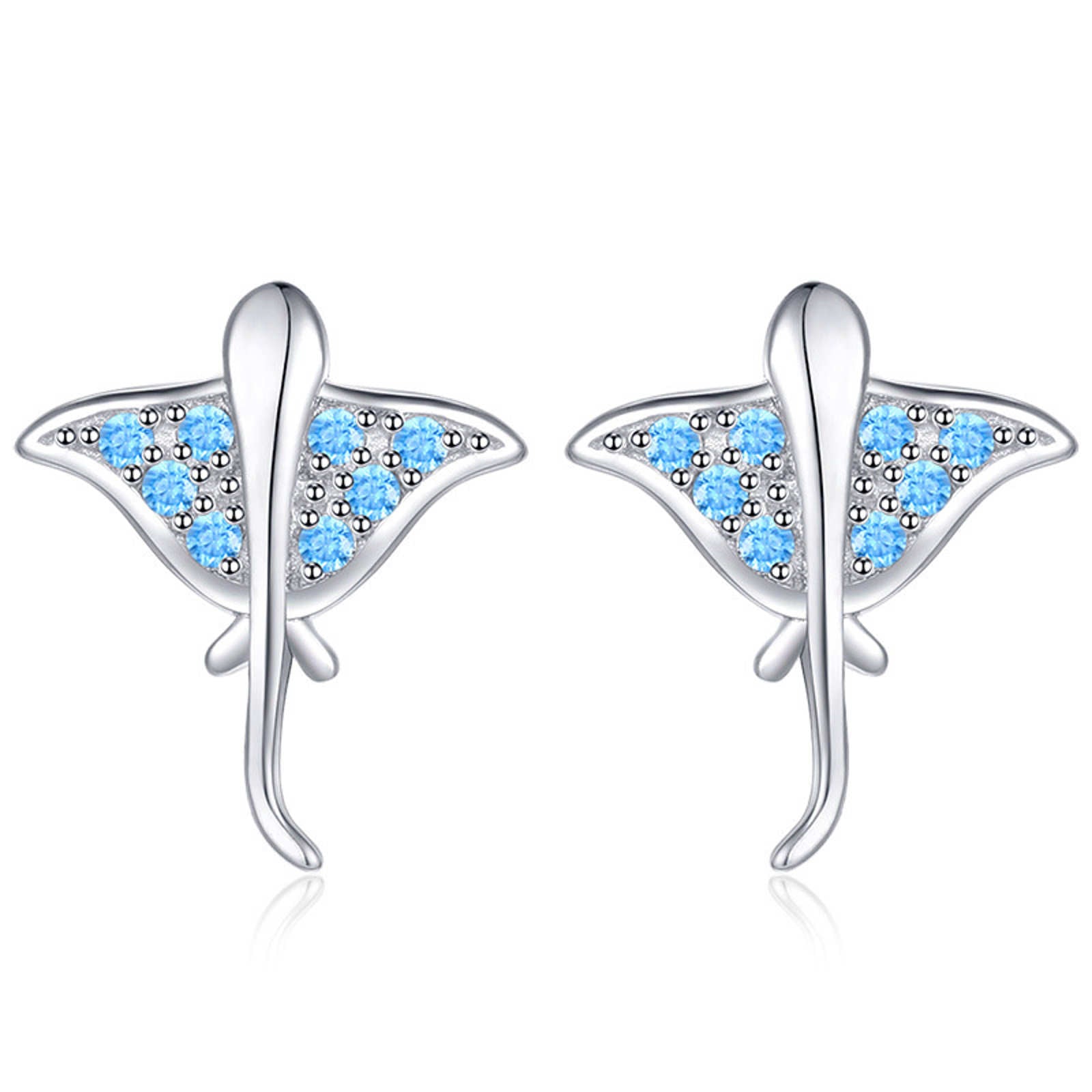 Cute Whale Stud Earring Blue Zircon Earrings for Women with S925 Silver Pin