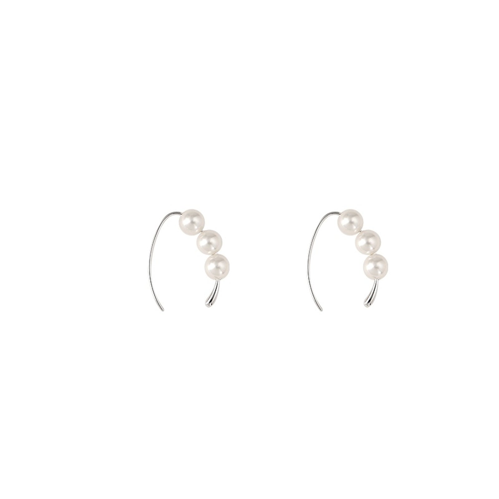 Sterling Silver Earrings Elegant 3 Pearl Drop Hoop Earrings S925 Silver