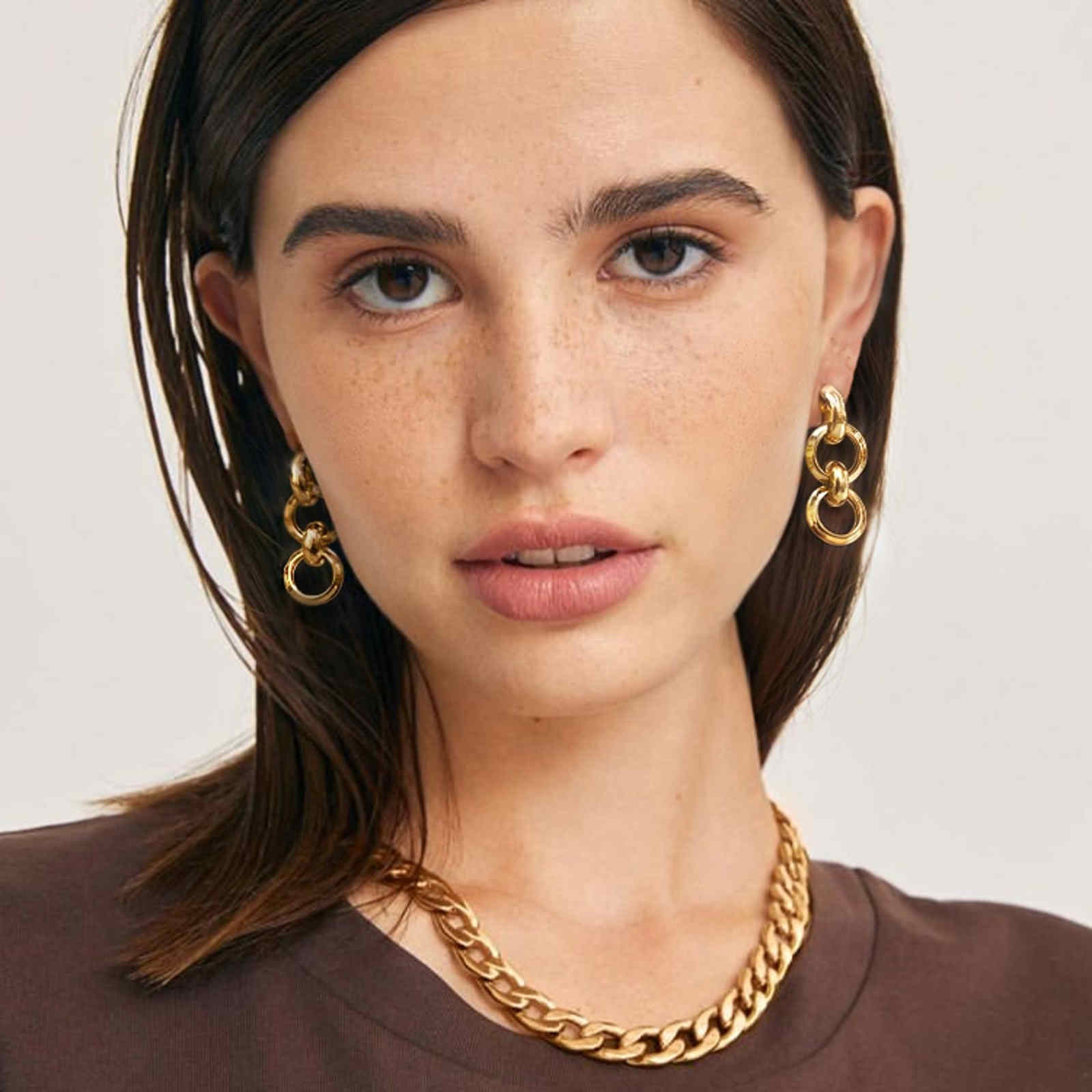 14K Gold Plated Chain Link Earrings Chunky Chain Long Dangle Earrings
