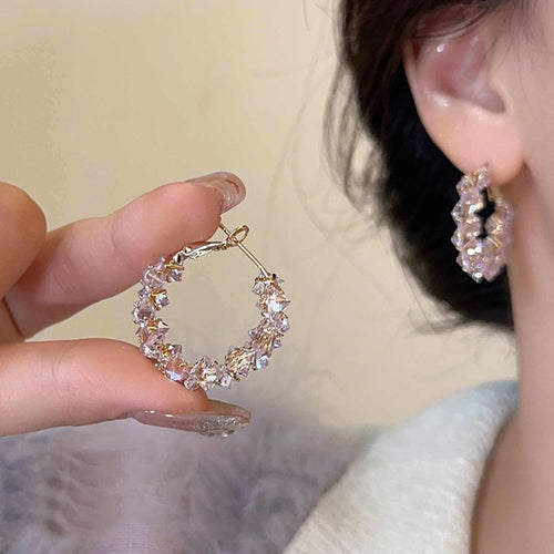 Large Crystal Earrings Hoop Sparkling Diamond Earrings with S925 Silver Pins