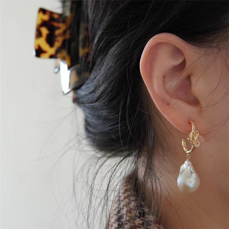 Natural Real Baroque Pearl Earrings 10-12mm Big Baroque Pearl Drop Earrings with S925 Sterling Silver Pins