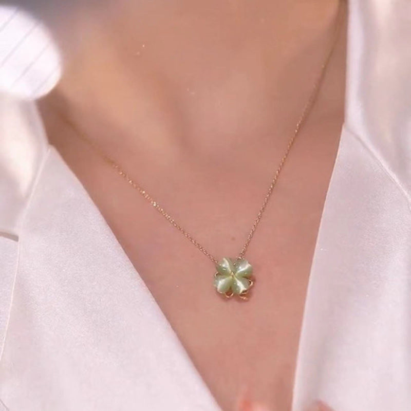 Opal Clover Stud Earrings Necklace and Rings White and Green Lucky Four Leaf Jewelry Set