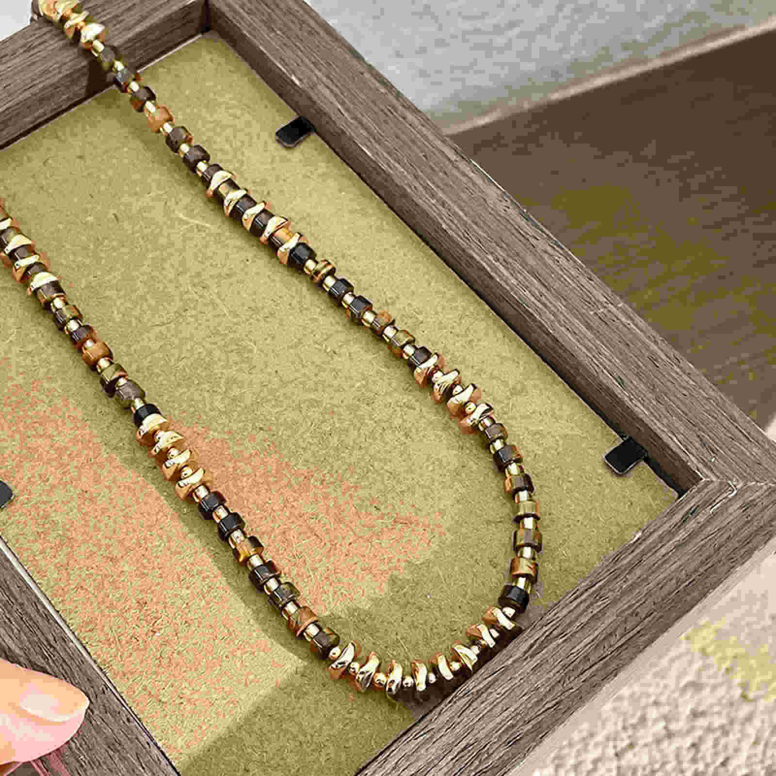 Maillard Style Necklace Natural Stone Necklace Tiger Eye Stone Beaded Clavicle Chain for Women