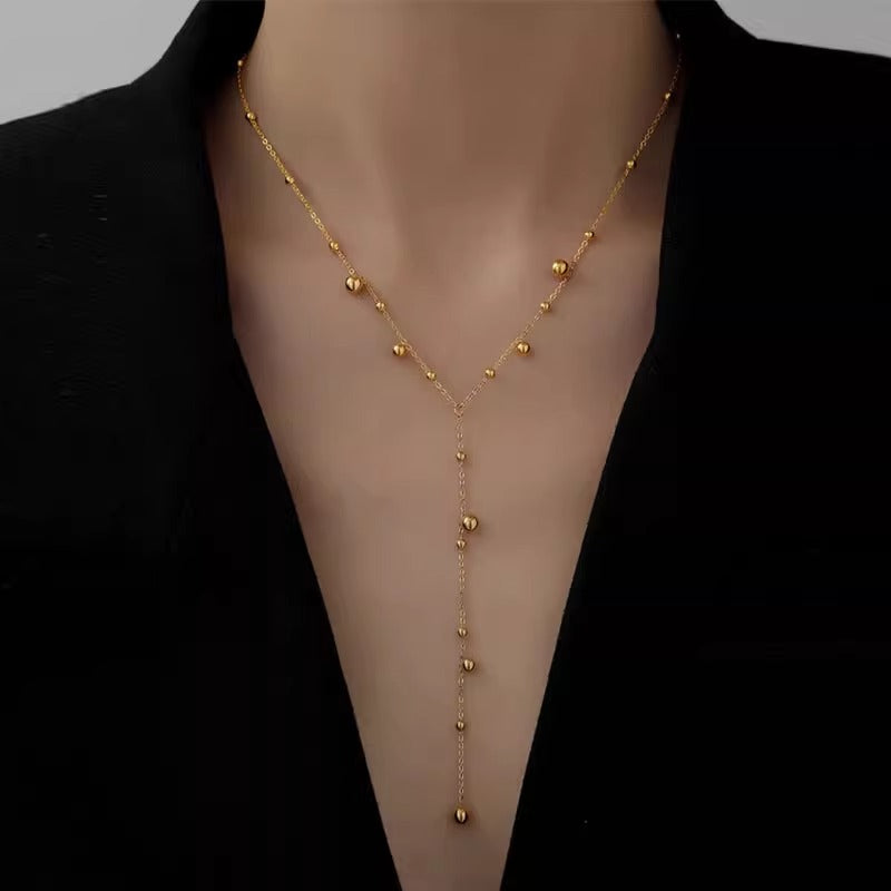 Gold and Silver Beads Necklace Chain Elegant Dress Chain 18K Gold Plated