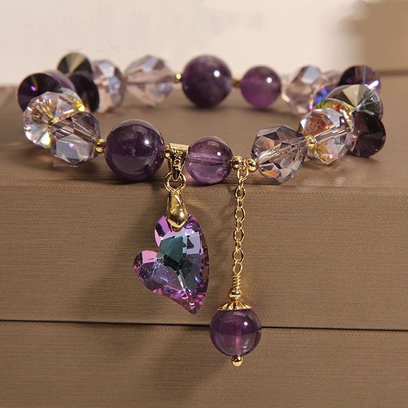 Natural Crystal Purple Phantom Bracelet | Natural Amethyst Bracelet | Purple Round Bead Adjustable for 4 Shape Choice