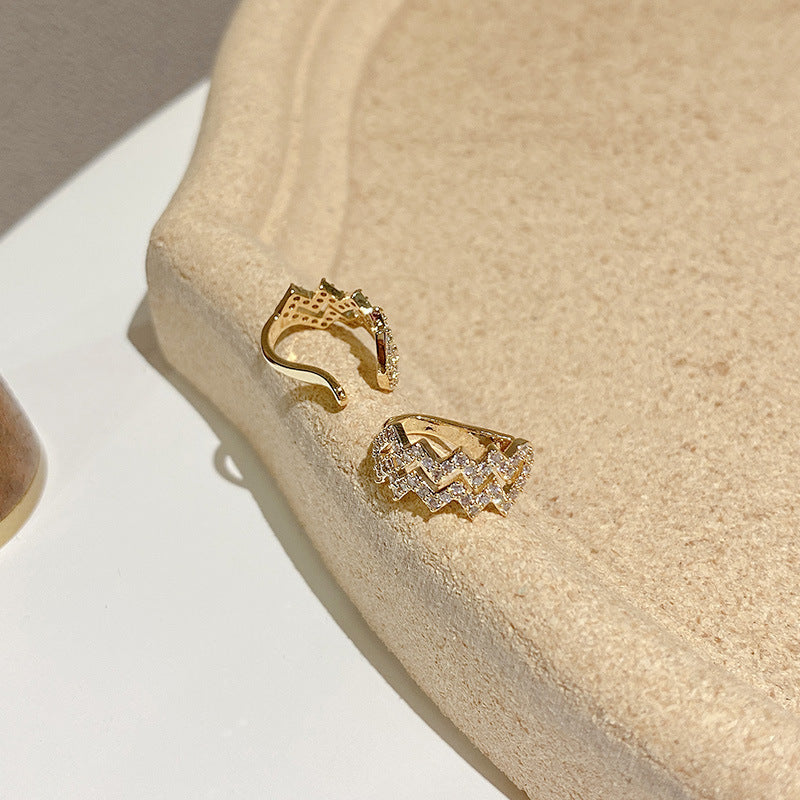 Ear Cuff Sin Piercing Diamante Diseño Ondulado Clip De Oreja Oro Y Plata