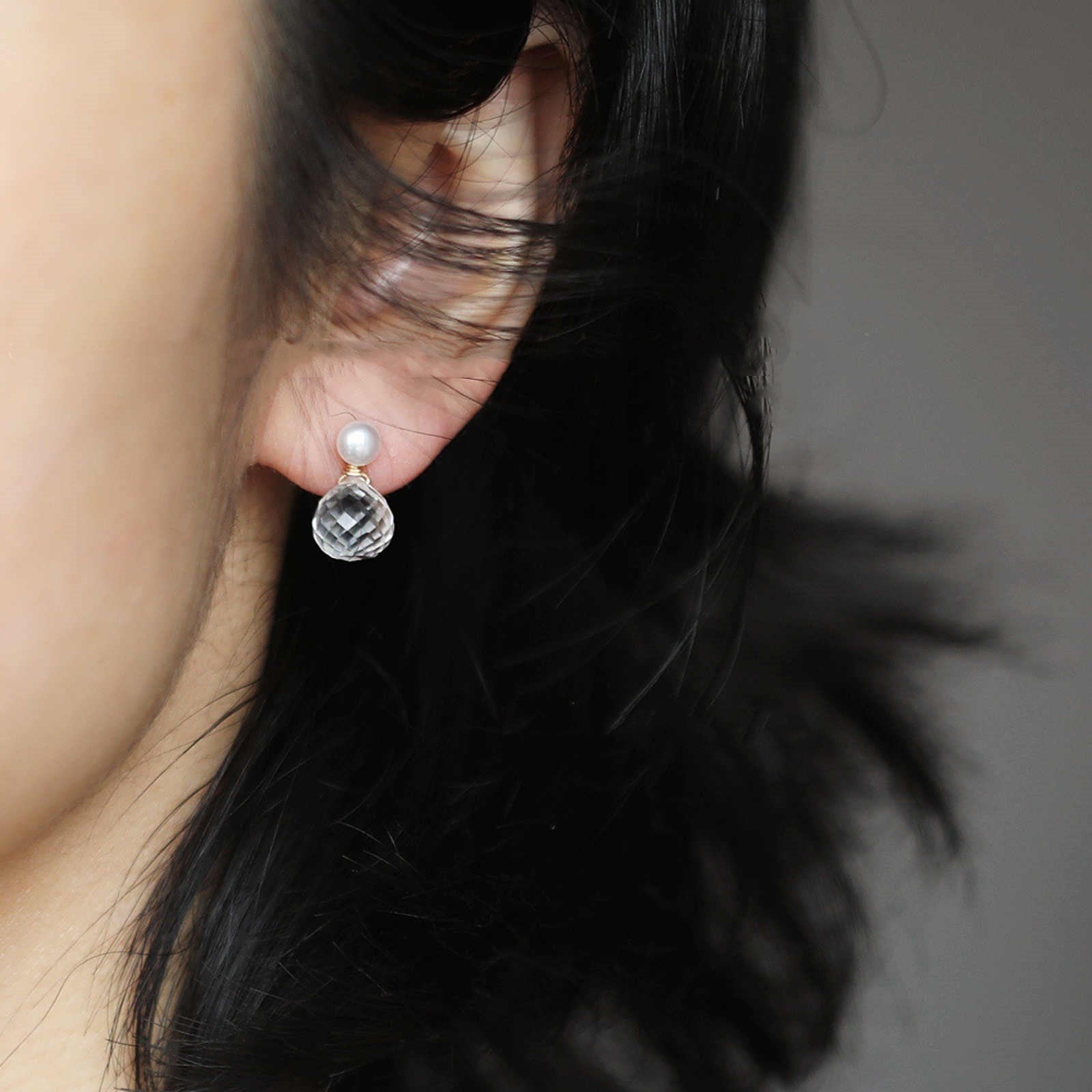 4.5MM Freshwater Pearl Earrings Jacket Crystal Ball Drop Earrings with S925 Silver Pins