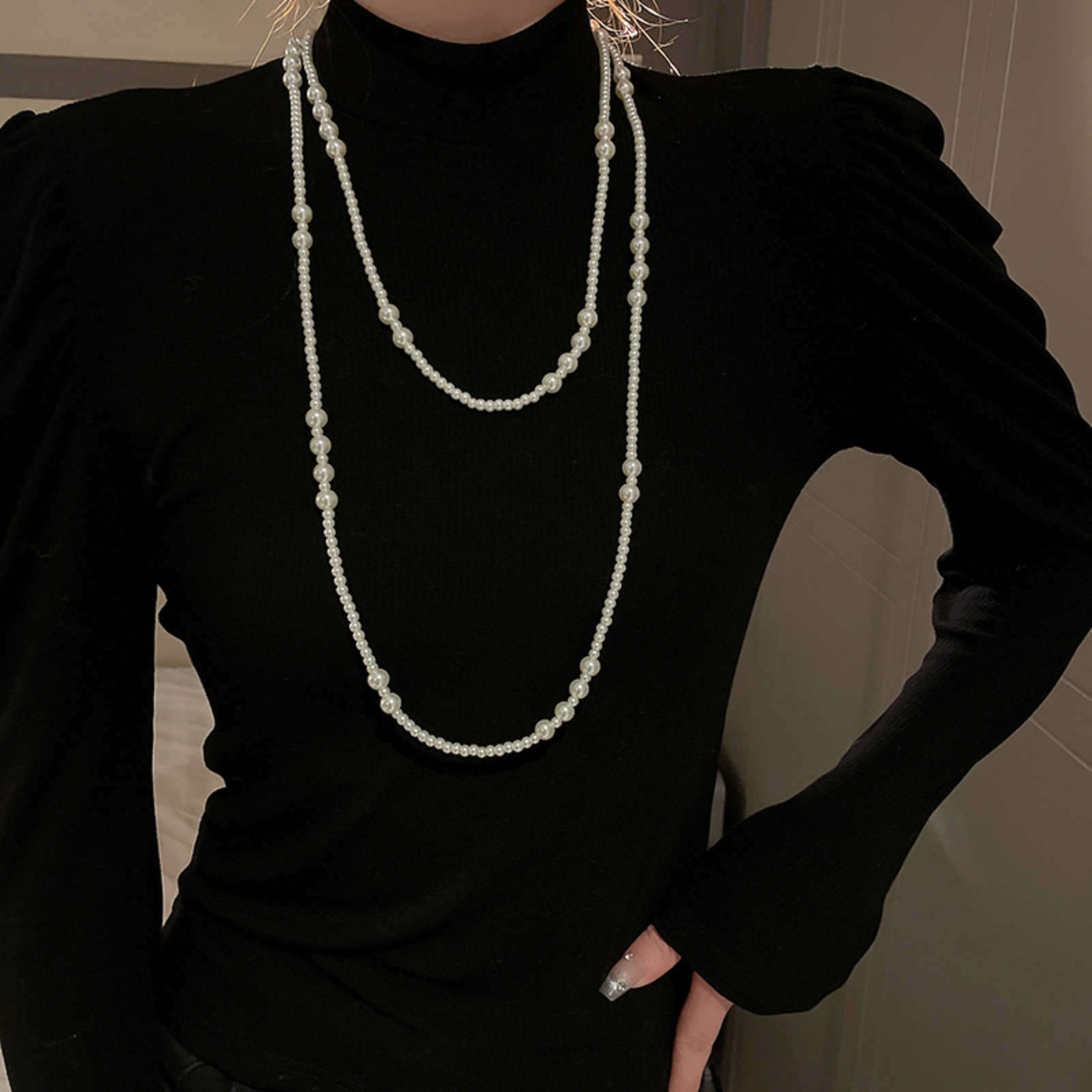 1.6m Long Pearl Sweater Chain 2 Strands Custom Necklace Elegant Dress Chain
