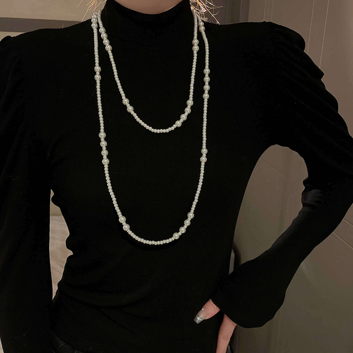 ★LOVE ME MONSTER★Essential Pearl Chain Long Necklace 8mm LOVE ME MONSTER Necklace | Modalova