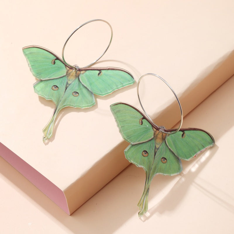 Pendientes colgantes únicos de mariposa verde Pendientes de aro de oro