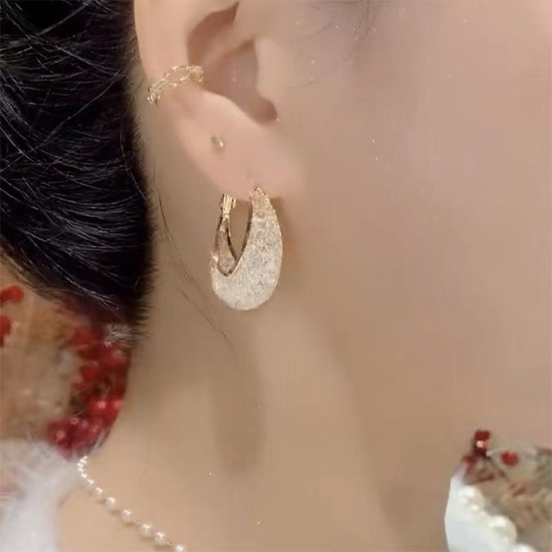 14K Gold Plated Crystal Big Chunky Earrings Hollow Mesh Crystal Hoop Earrings with S925 Silver Pin