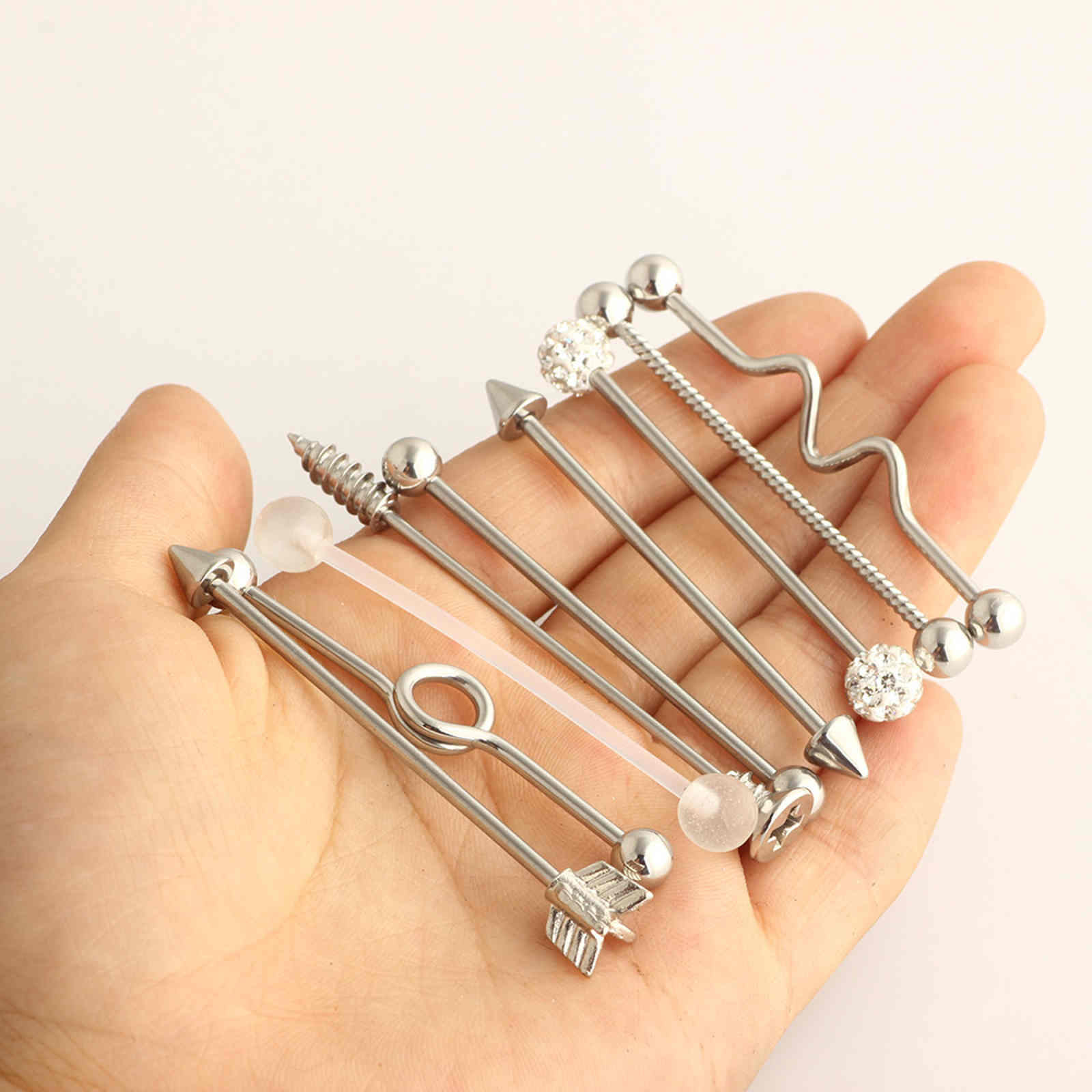 9 Pcs Stainless Steel Industrial Earring Industrial Piercing Barbell Set Cartilage Helix Conch Piercing Bar Stud Set