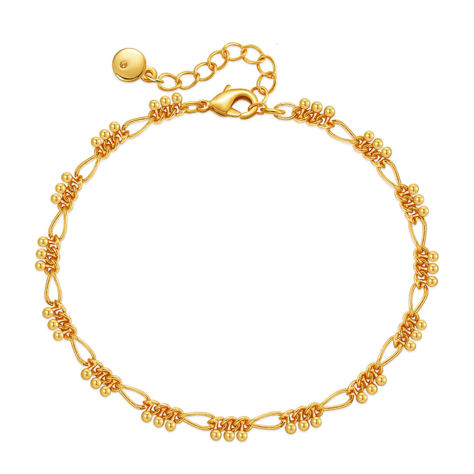 Solid 18K Gold Plated Chain Necklace and Bracelet, Double Strands Necklace 18 Inches Adjustable