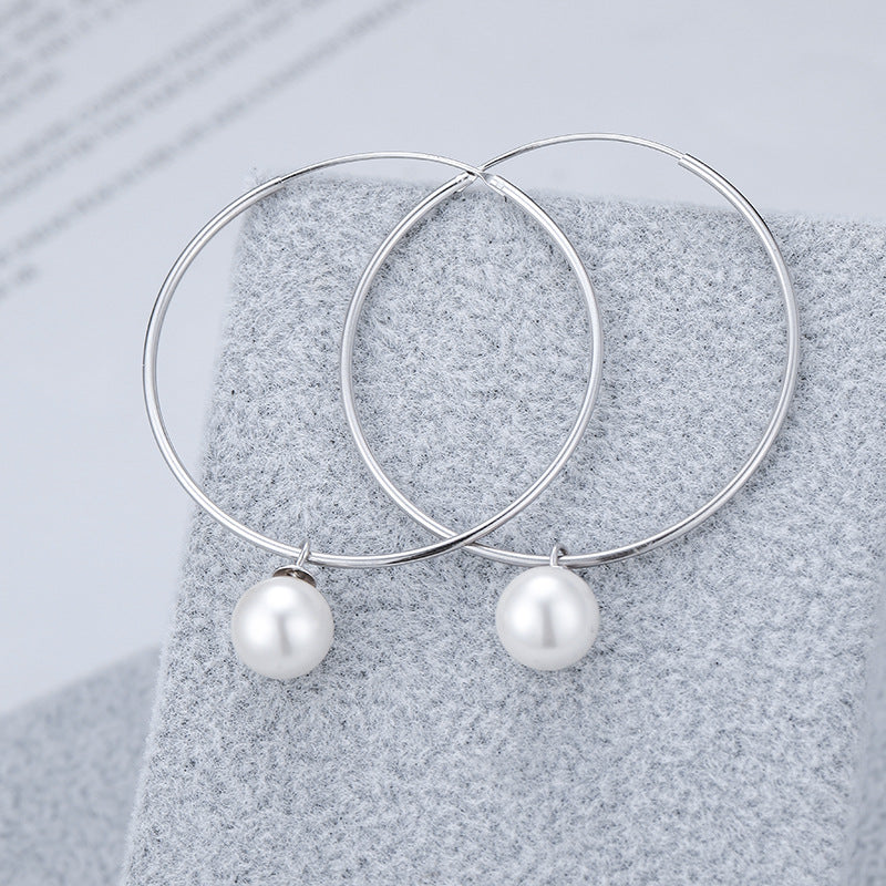 Big Hoop Earrings with Pearl Drop Gold And Silver Hoop Pearl Earrings Silver Pin