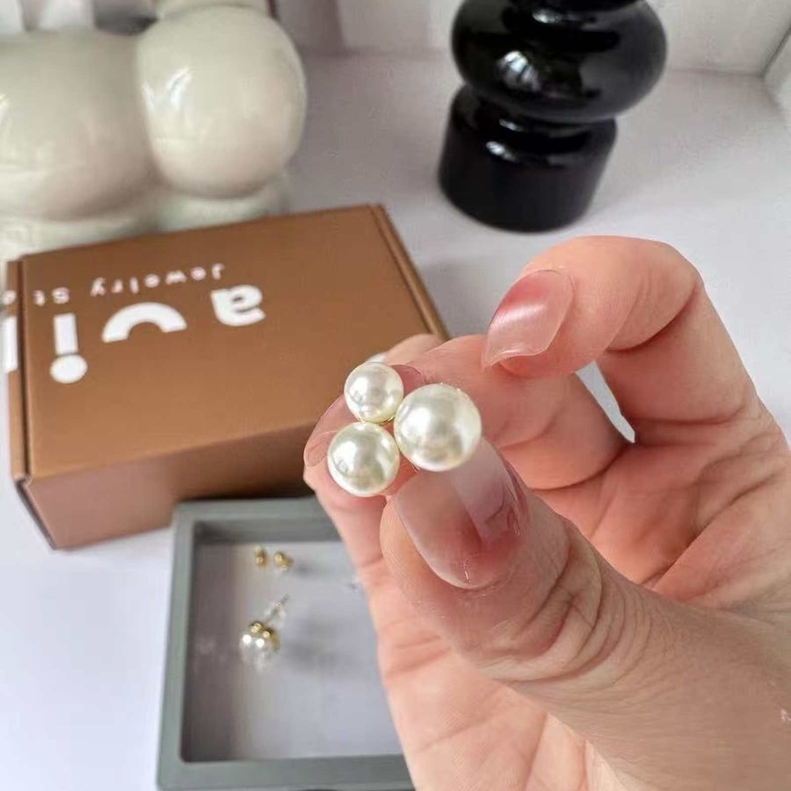 3 Pearl Earring Studs Petite Freshwater White Janpan Pearl Stud Earrings with S925 Silver Pin