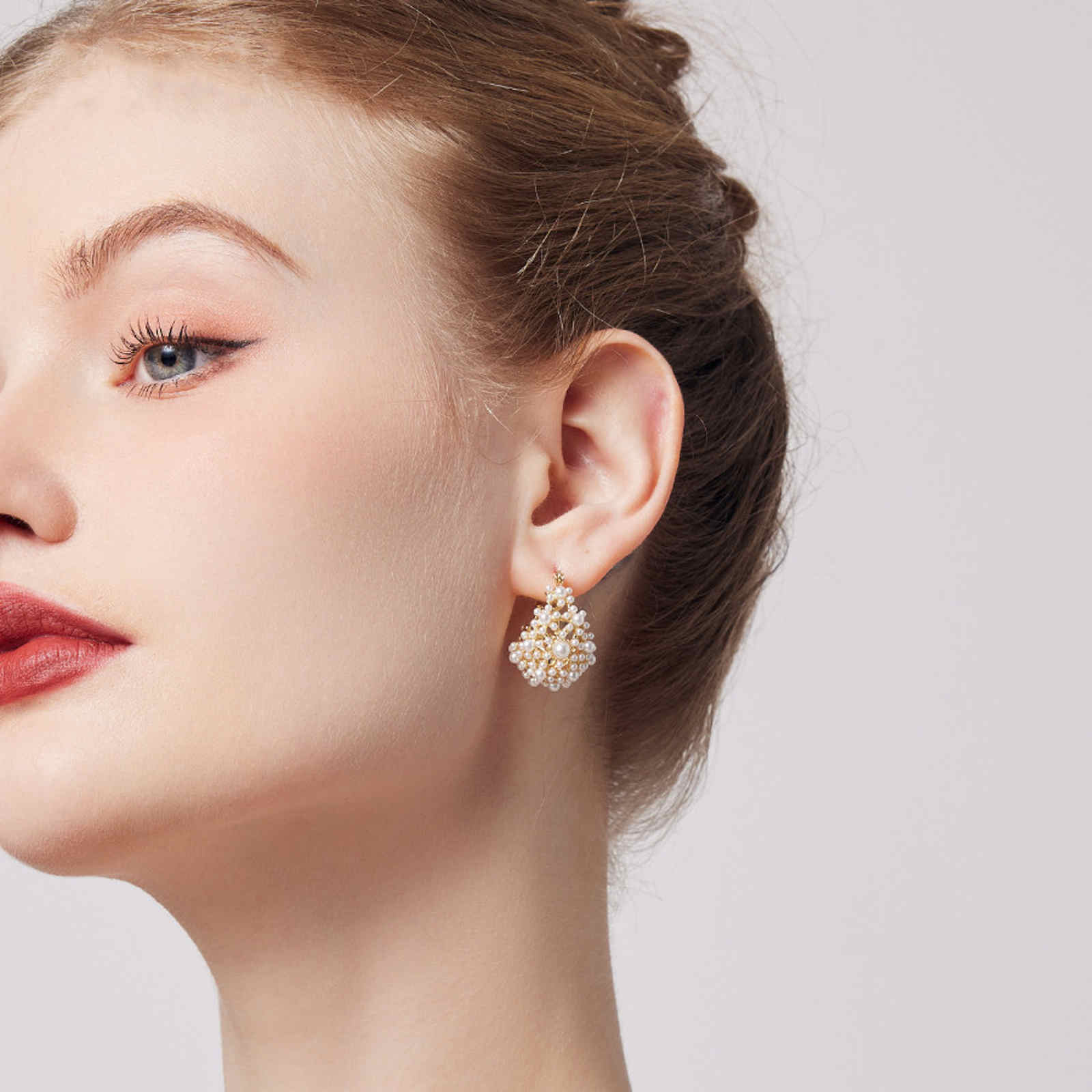 Floral Pearl Hoop Earrings Full Pearl Hollow Basket Style Earrings with S925 Silver Pin