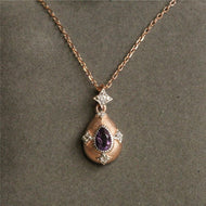 Vintage Style Silver Chain Crystal Drop Pendant Necklace Purple Blue Green Silver Crystal Available