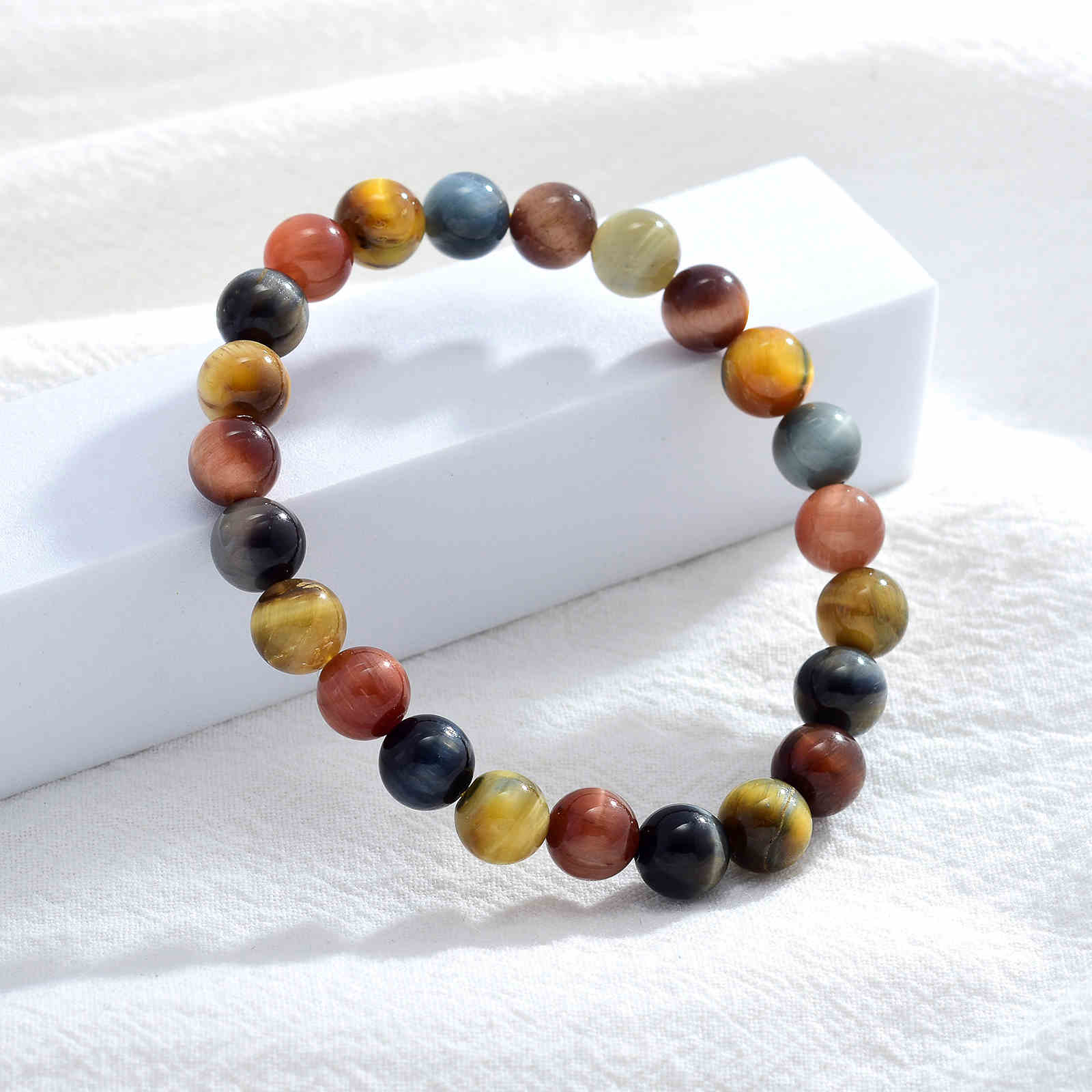 Natural Tiger's Eye Stone Bracelet 8-14mm Luxury Bracelet Strong Elastic Rope
