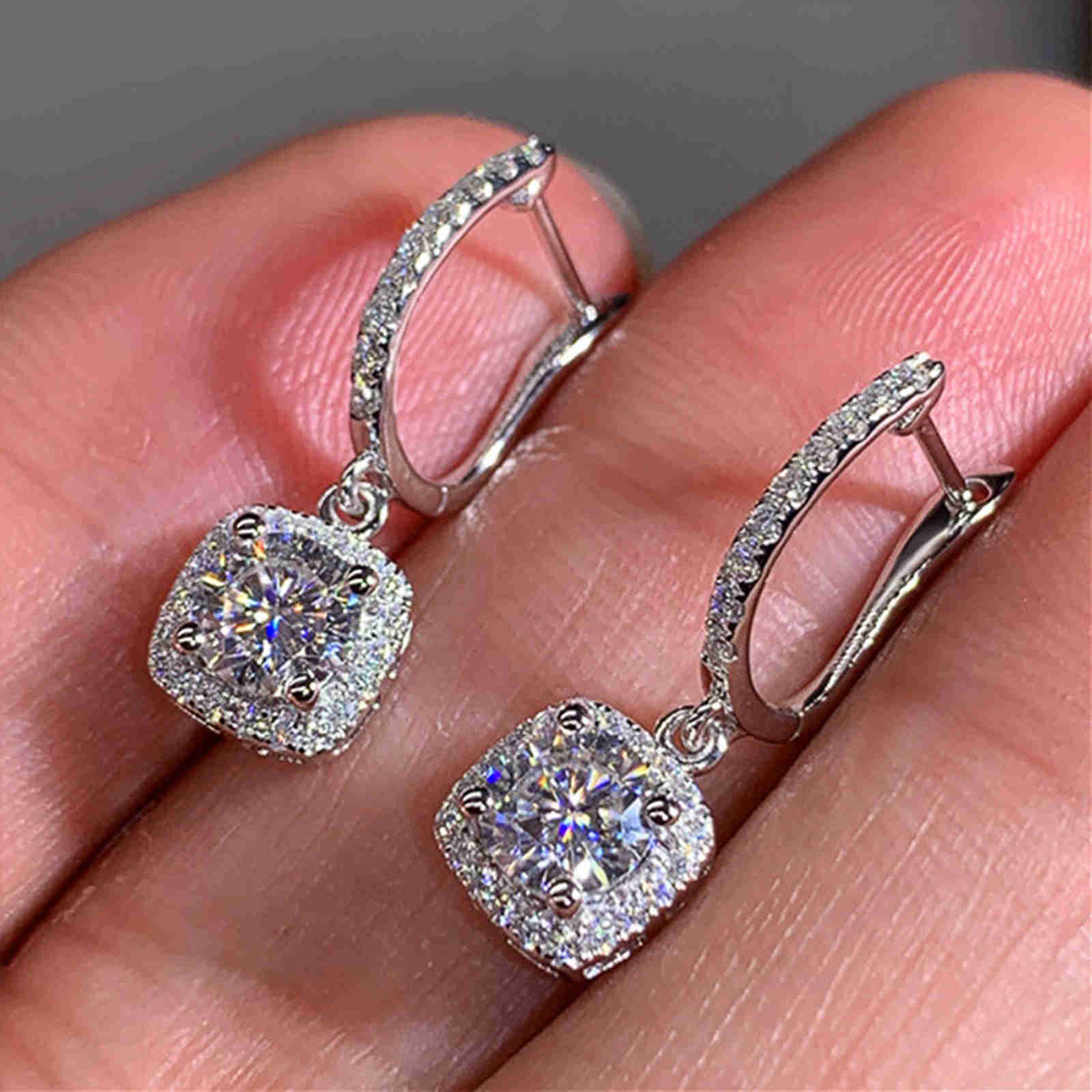 10mm Big Diamond Dangle Earrings Colorful Crystal Drop Earrings with S925 Silver Pin