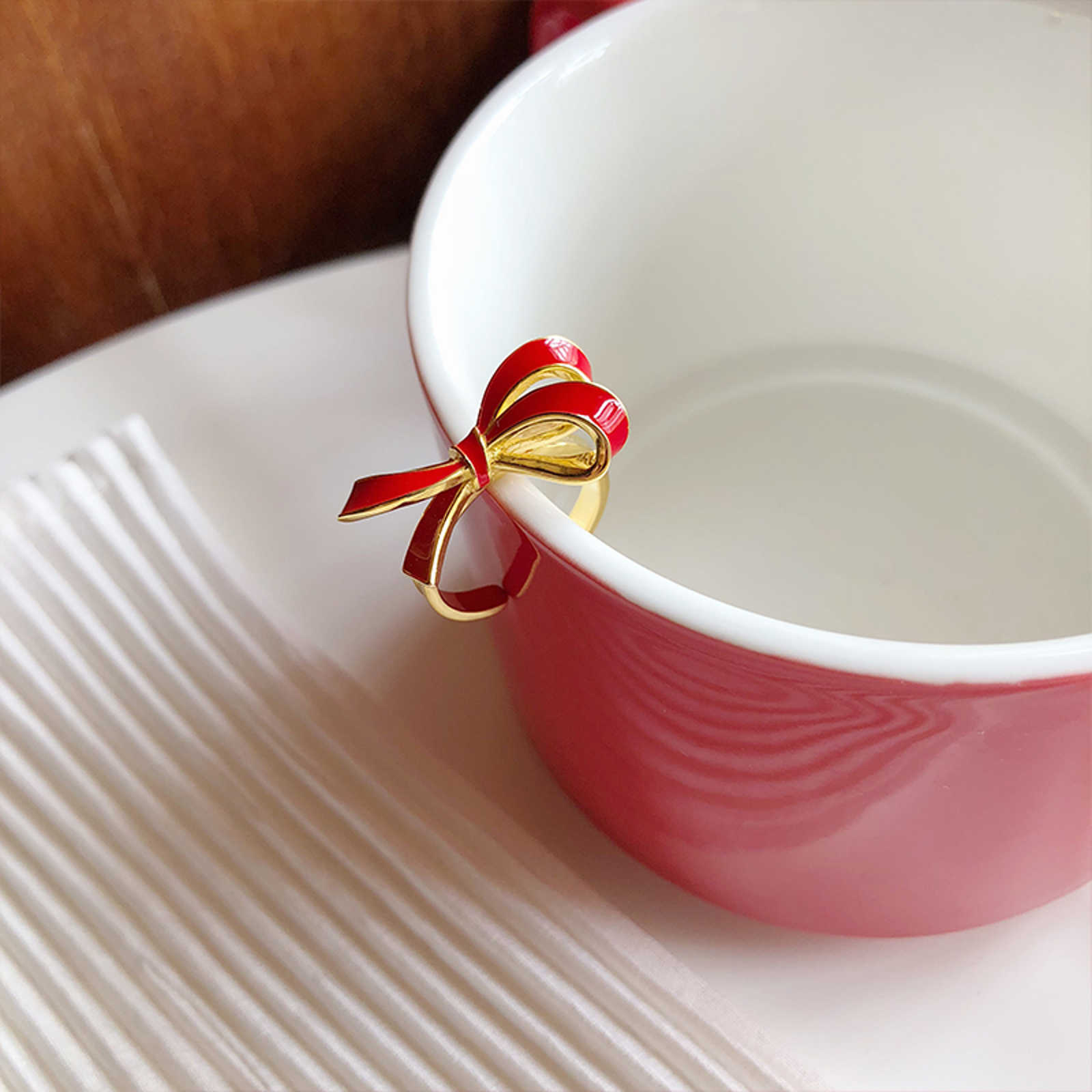 Designed Christmas Rings Red Bowknot Deer Xmas Tree Gold and Silver Rings Adjustable